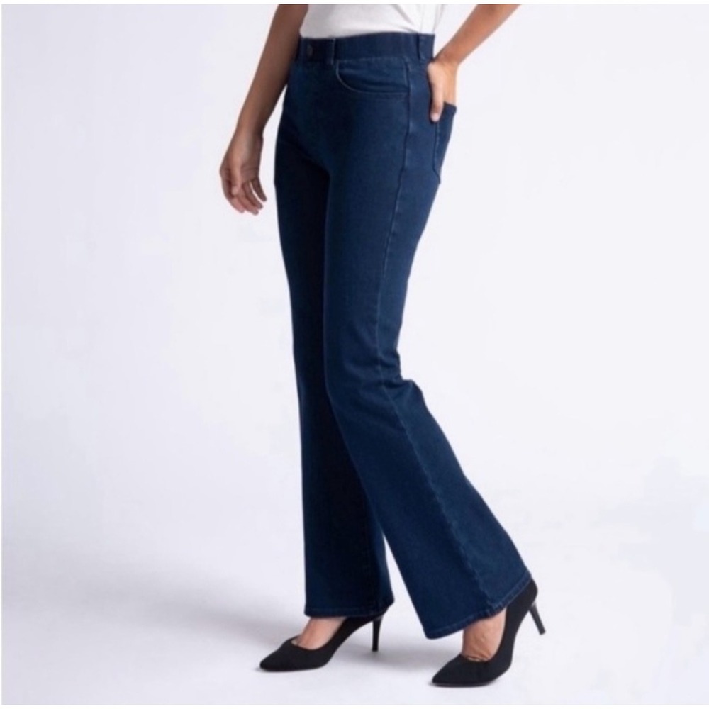 Betabrand Yoga Denim Bootcut Pants Dark Indigo Wash 1Xโ Pockets Stretch Workwear